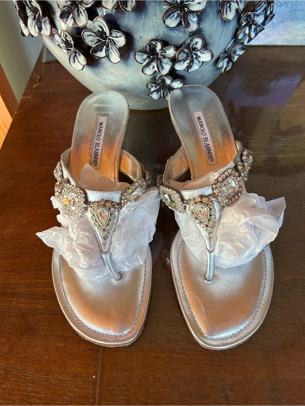 Manolo Blahnik Jeweled Kitten Heels